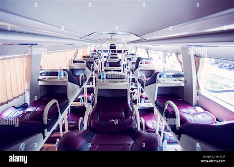 interior  sleeper bus  tourists   passengers stock photo