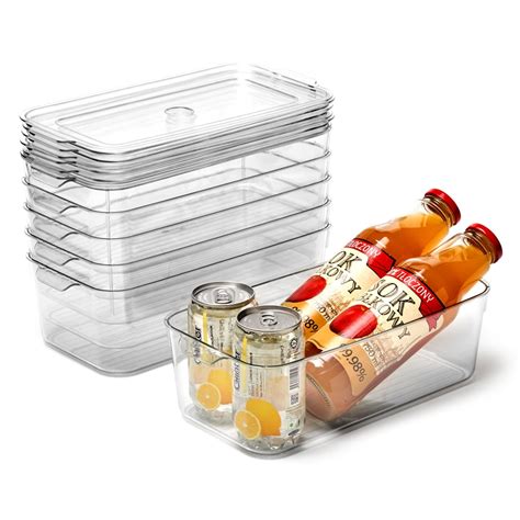 Ezoware 6 Pack Lidded Stackable Clear Refrigerator Organizer Bins