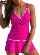 Contrast Binding Criss Corss Hot Pink Tankini Set Modlily USD