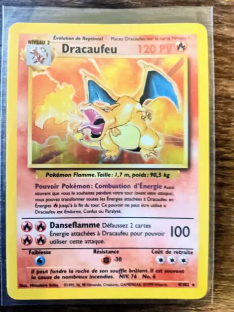 CARTE POKÉMON DRACAUFEU 4 102 Holo Set de Base Edition 2 Wizards FR EUR