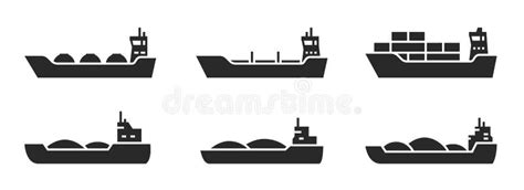 Cargo Ship Icon Set Sea And River Cargo Vessels Water Transportation