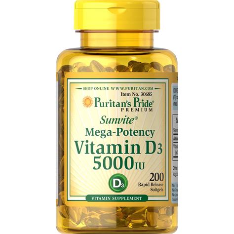 Puritans Pride Vitamin D3 Softgels 5000iu 200ct