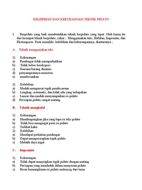 Kelebihan Dan Kekurangan Teknik Pidato Pdf