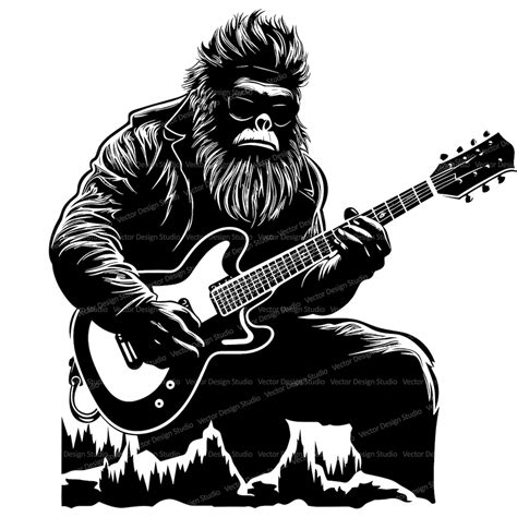 Bigfoot Playing Guitar Svg And Png Files Silhouette Vector Image Clipart