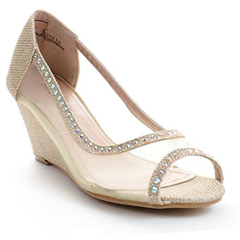 Fourever Funky Rhinestone Mesh Open Toe Wedge Heel Bridal Wedding