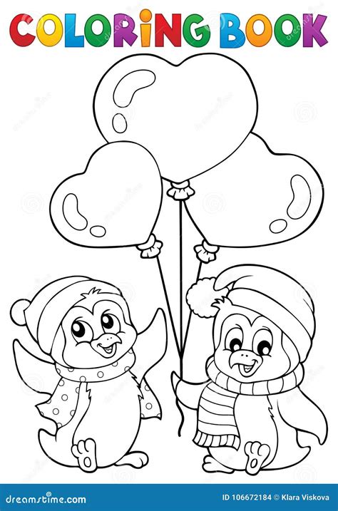 Coloring Book Valentine Penguins 1 Stock Vector Illustration Of