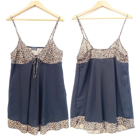 Vintage Intimates Sleepwear Vintage Black Leopard Print Sheer Silky Slip Chemise Lingerie