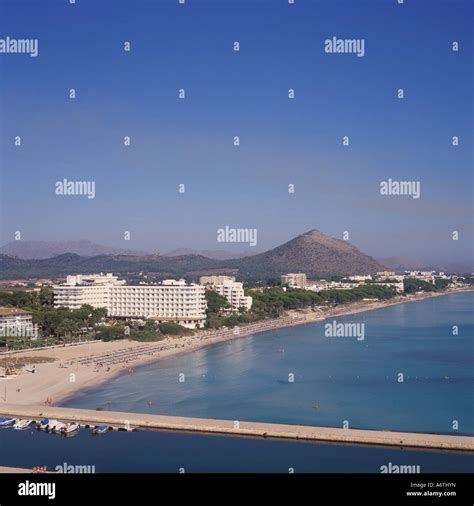 Aerial View Of Puerto Alcudia Beach Looking Towardss Aucanada In The