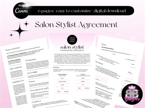 Template For Salon Stylist Commission Agreement Customizable Form For Salon Owners Stylist