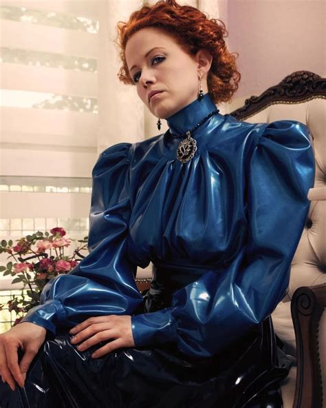 Lady In Blue Latex Blouse And Long Latex Skirt Latex Kleid Lack