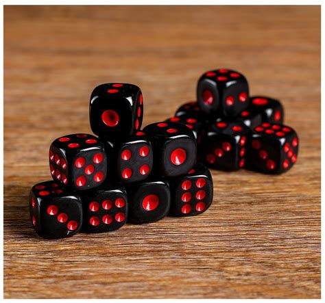 Кости игральные (кубики игральные) 5 шт., 1.2 см, чёрные с красными ...