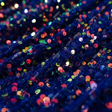 Shimmering Iridescent 5mm Sequins On Royal Blue Velvet Oneyard