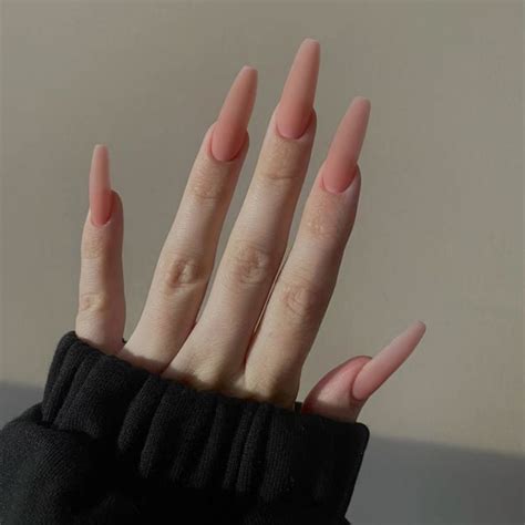 Churchf Nude Pink False Nails Long Ballet Coffin Fake Nail Tips Wearable Finished Fake