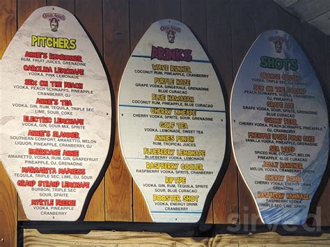 Ocean Annie's Beach Bar menu in Myrtle Beach, South Carolina, USA