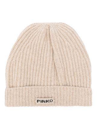 PINKO Logo Patch Beanie Hat Neutrals FARFETCH