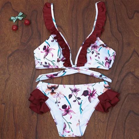 Womail Sexy String Bikini Strips Bra Swimsuit Swimwear Beachwear Women Printing Bikini Maillot