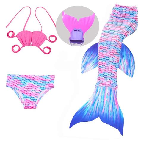 Girls Mermaid Tail Swimming Bikini Suit And Dress Monofin Mermaid Tails Swimsuit Cosplay Kid S