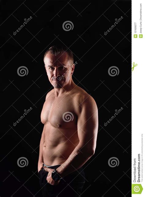 Portrait Of A Man With Naked Torso On Black Background Stock Image Image Of Hands Adult