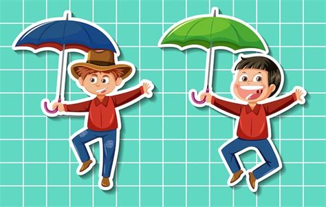 Premium Vector Set Of Man Holding Umbrella