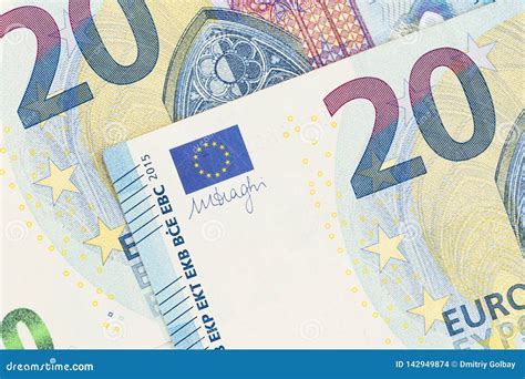 Cierre Del Billete De Banco Del Euro Para Arriba Veinte Euros Bill