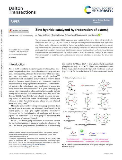 Pdf Zinc Hydride Catalyzed Hydroboration Of Esters