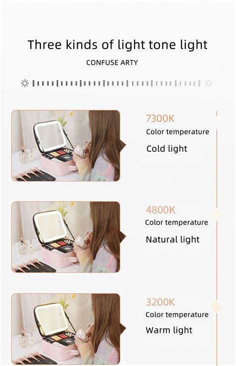 Новая умная светодиодная косметичка с зеркалом, фиолетовая/абрикосовая ...
