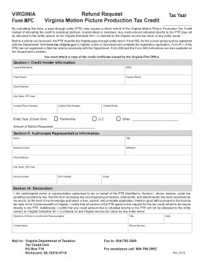 Fillable Online Tax Virginia Virginia Refund Request Tax Year Form Mpc