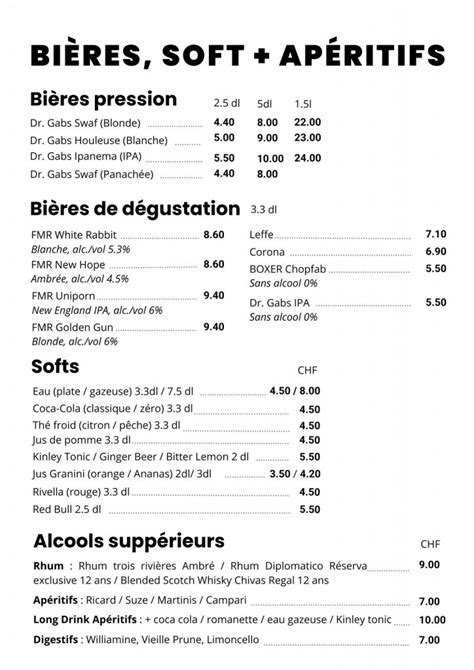 Menu Du Jour Restaurant La Fabrica Yverdon Les Bains