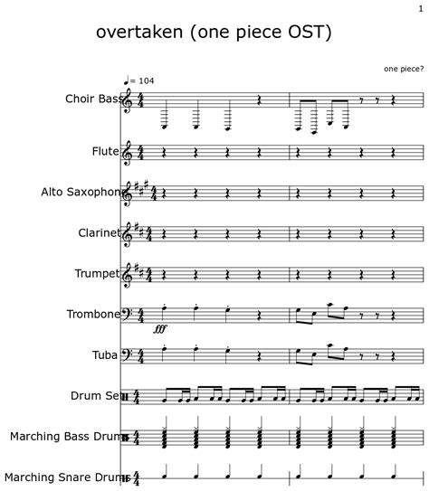 Overtaken One Piece Ost Sheet Music For Choir Tenor Flute Alto