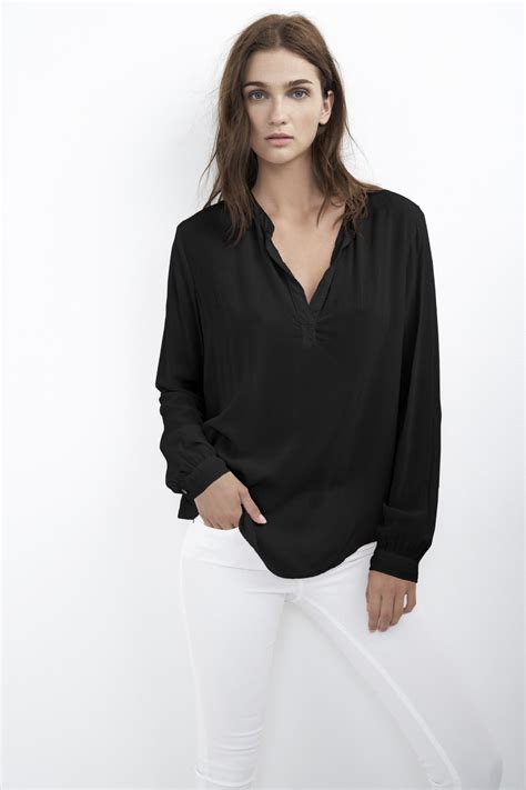 Velvet By Graham And Spencer Rosie Half Placket Challis Blouse In Black