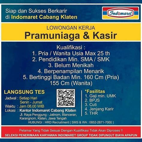 Lowongan Kerja Indomaret Cabang Klaten Info Loker Solo