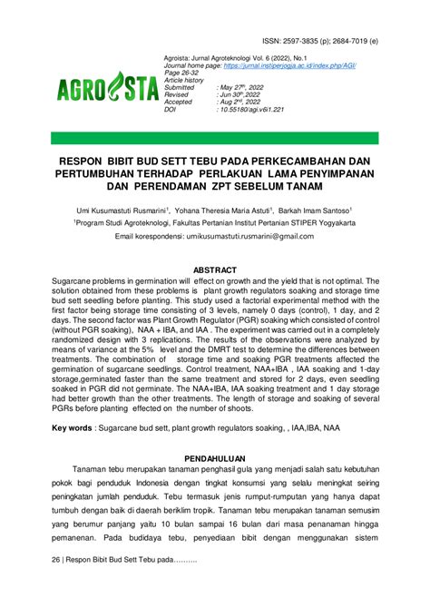 PDF RESPON BIBIT BUD SETT TEBU PADA PERKECAMBAHAN DAN PERTUMBUHAN