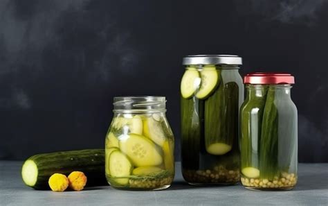 Premium Photo | A jar of pickles sits next to a jar of cucumbers.