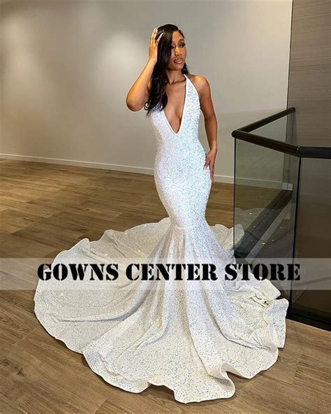 White Sparkly Mermaid Prom Dresses