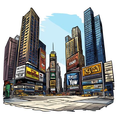 Vector Comic Hand Drawn Illustration Of Times Square Times Square In