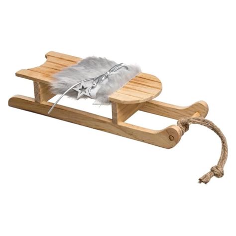 Sujet de Noël Luge Fourrure 30cm Naturel Gris