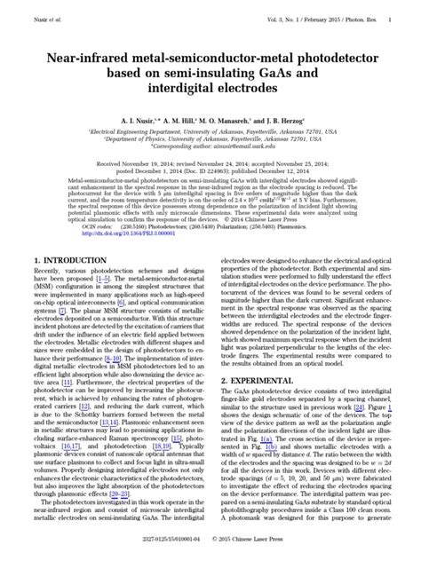 Near Infrared Metal Semiconductor Metial Photodetector Based On Semi