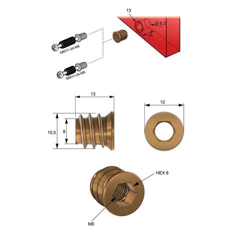 M6 Threaded Insert 10x13mm 1000 Pcs Furnica
