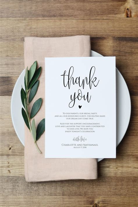 Wedding Thank You Note Printable Thank You Card Template Etsy