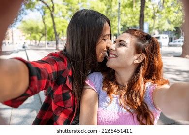 Happy Lesbian Couple Rubbing Noses Taking Stock Photo 2268451411 Shutterstock