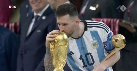 Leo Messi Kisses World Cup Trophy Spotted Football