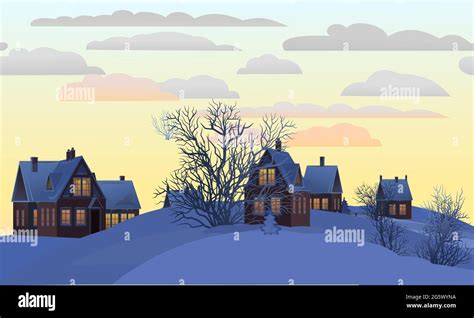 Suburban Houses Covered In Snow Stock Vector Images Alamy