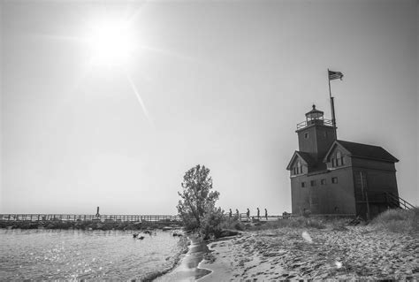 Big Red Lighthouse in Holland Michigan View #4 Black and White