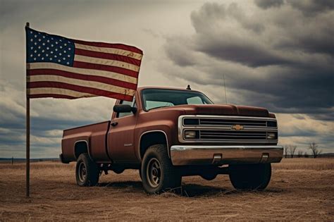 Premium Photo An American Flag Flying From The Back Of A Pickup Truck