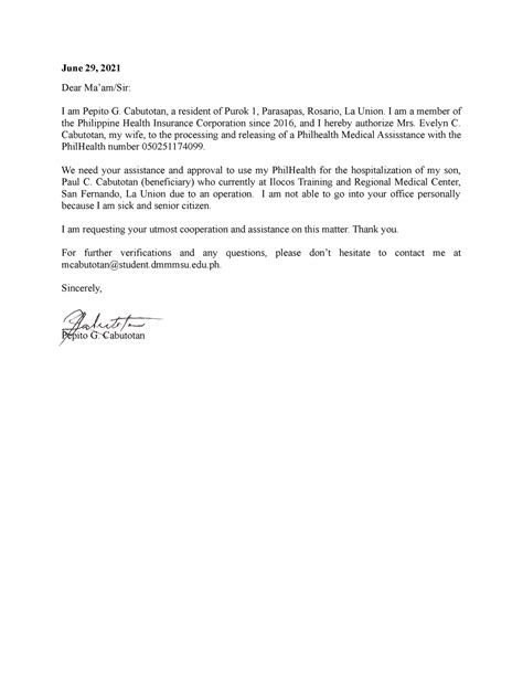 Authorization Letter For Philhealth Update
