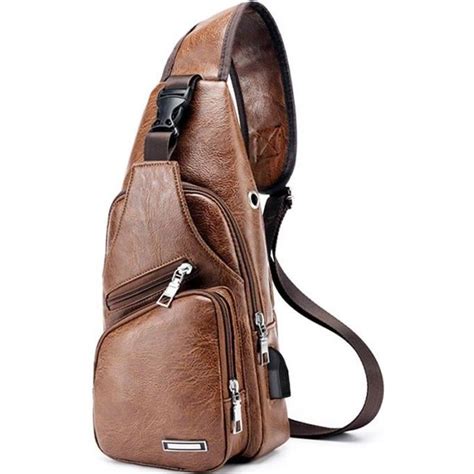 Sac Bandouli Re Homme Casual Sac De Poitrine Homme Pu Cuir Marron Sac