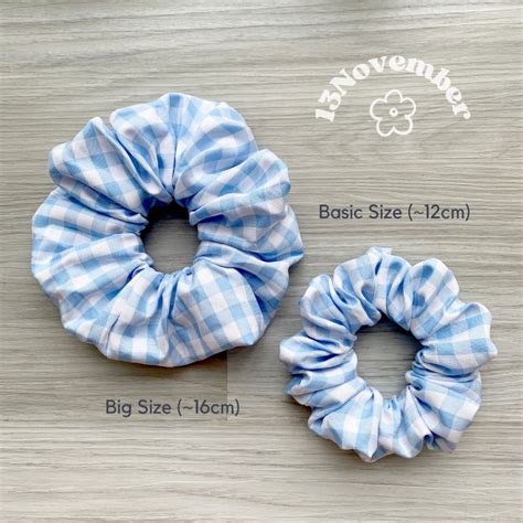 SIÊU TO Scrunchies Set Cột Tóc Vải Hoạ Tiết Caro Xanh Size Lớn Xinh Xắn Dễ Thương Phồng To Hot