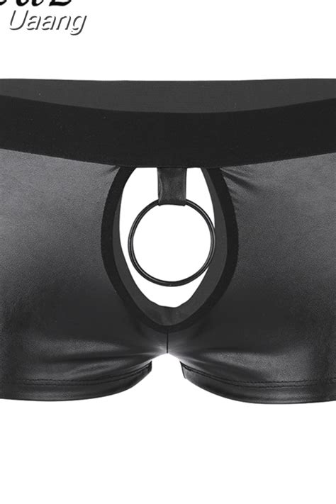 Uaang Mens Lingerie Latex Panties Leather Underwear Exotic Sex Underwear Hot Sexy Cut Out Boxer