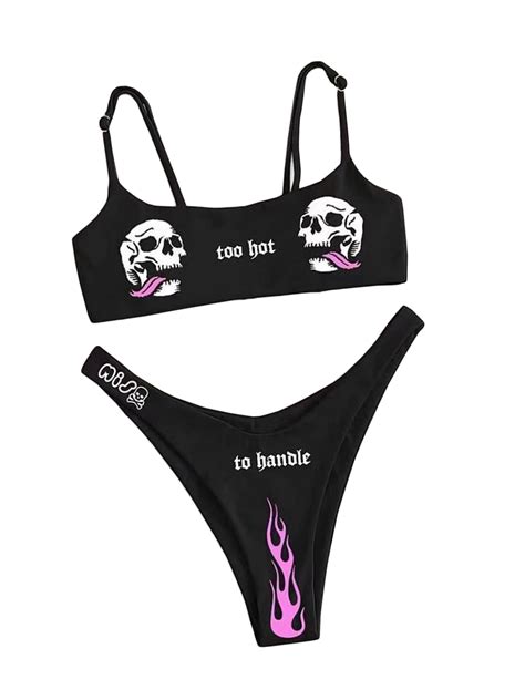 Tffr Women Skull Prin Bikini Set Low Waist Swimsuits Funny Swimwear Walmart