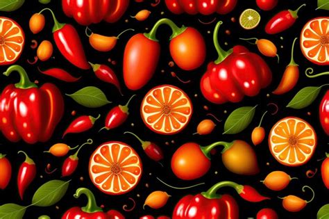 Premium Ai Image Seamless Pattern With Hot Chili Pepper On Black Background Ecological
